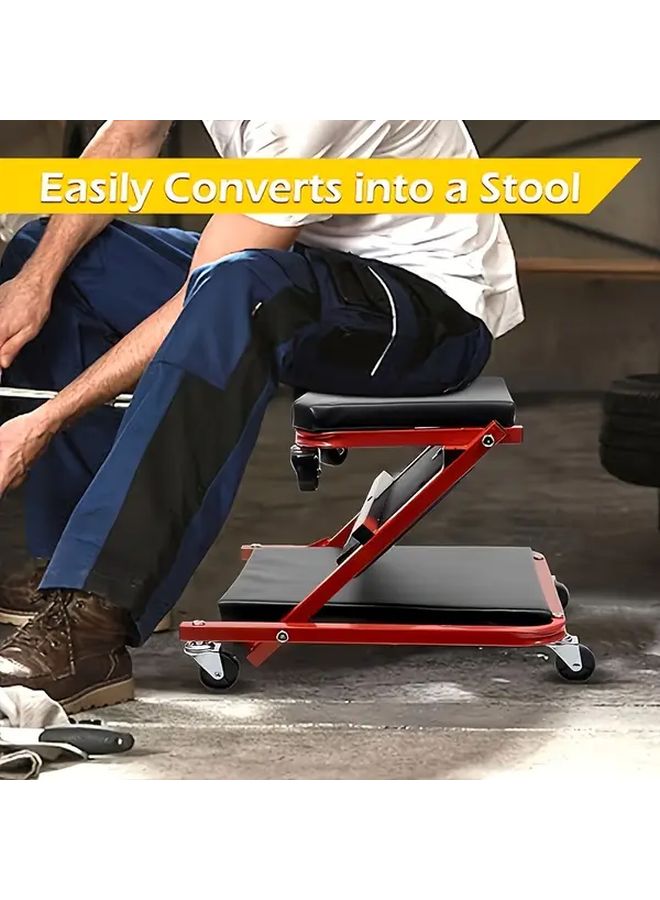 Black 36 Inch Automotive Repair Tool Bench Rolling Folding Car Seat 450 Lbs Capacity - Image 1